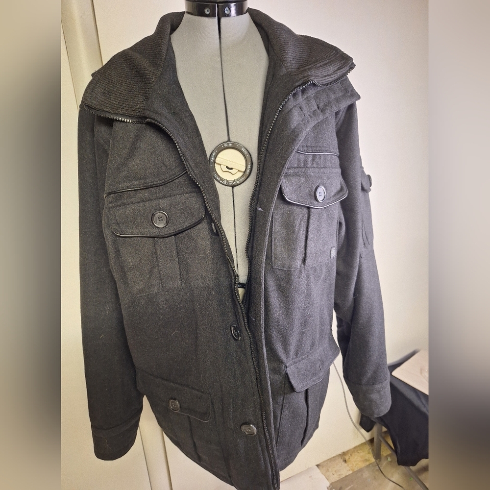 NWT Sportier Tier Black Winter Coat Wool Blend & Lined Size Large